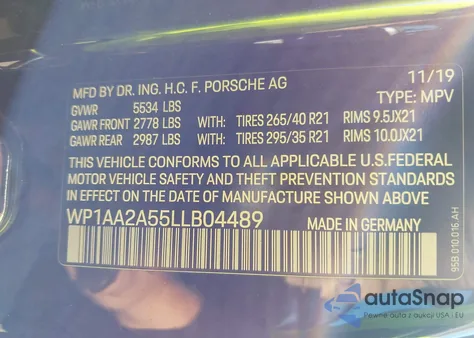 2020 Porsche Macan из США, поврежденный, VIN WP1AA2A55LLB04489